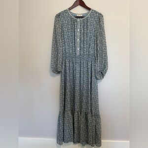 Max Studio Women’s Blue Floral Maxi Dress Xl Tiered Boho Cottagecore Peasant